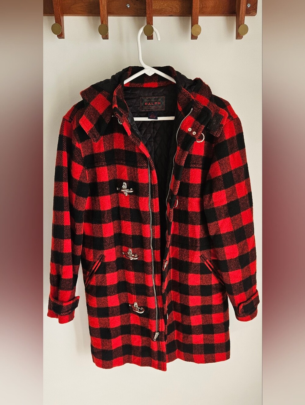 Vintage 90s Ralph Lauren Buffalo Plaid Fireman Wool Coat USA S